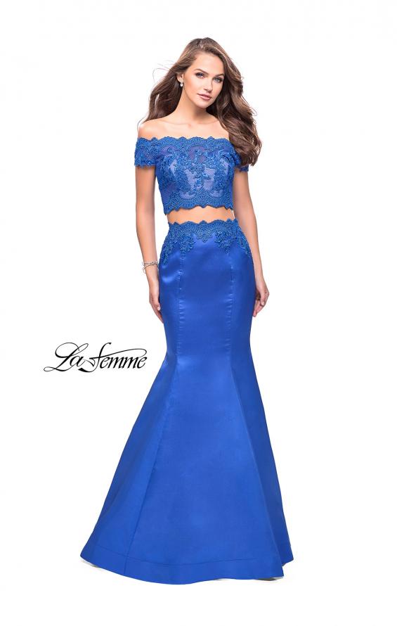 Picture of: Mikado Two Piece Prom Dress with Lace and Beading in Sapphire Blue, Style: 25583, Detail Picture 2