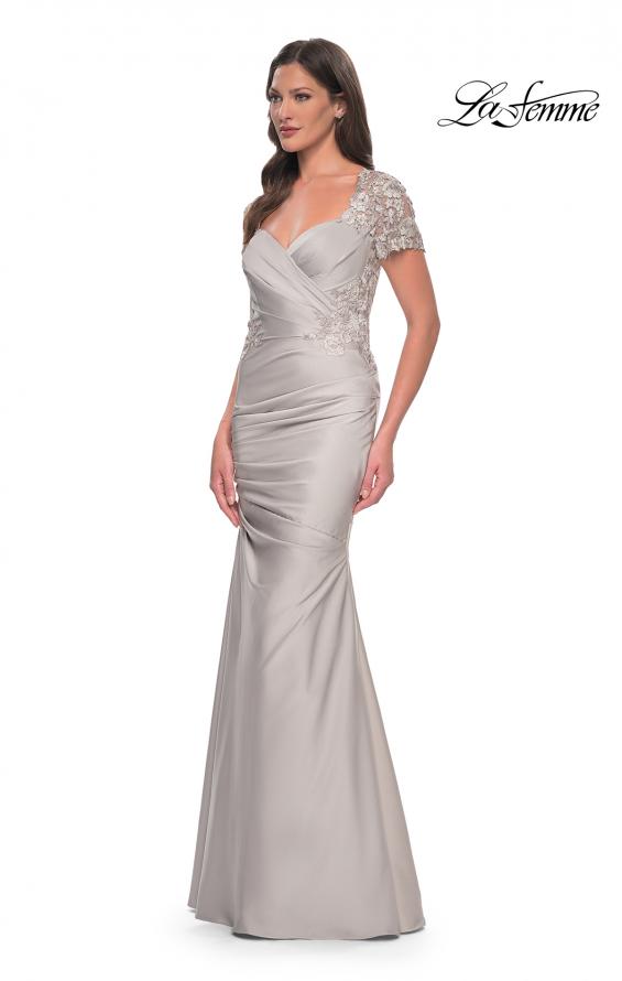 Picture of: Satin Evening Dress with Lace and Scoop Neckline in Dark Emerald, Style: 27989, Detail Picture 12