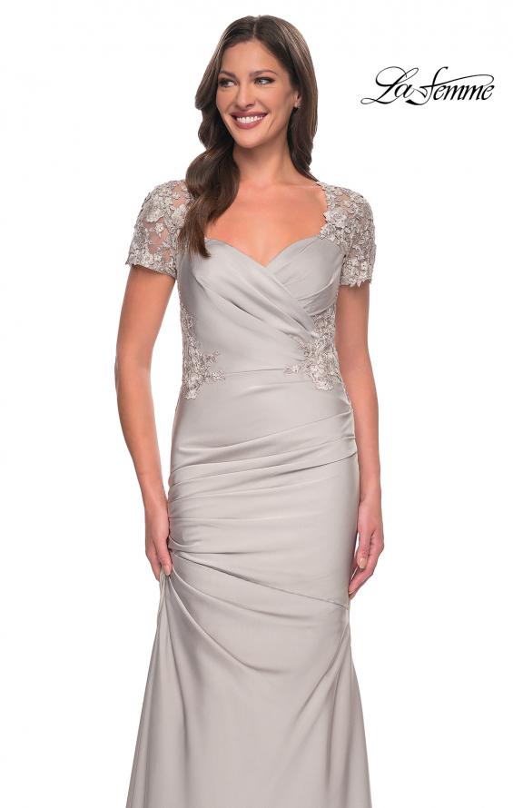 Picture of: Satin Evening Dress with Lace and Scoop Neckline in Silver, Style: 27989, Detail Picture 16