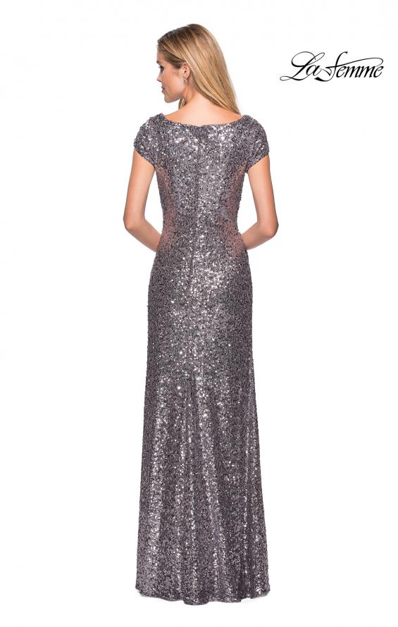 Picture of: Fully Sequined Long Dress with Short Sleeves in Silver, Style: 27079, Back Picture
