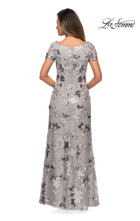Picture of: Floral Short Sleeve Formal Dress with Scoop Neck in Silver, Style: 27991, Back Picture