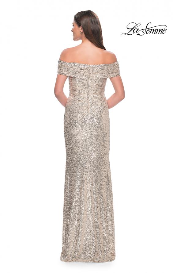 Picture of: Off the Shoulder Sequin Gown with Ruching in Silver, Style: 31772, Back Picture