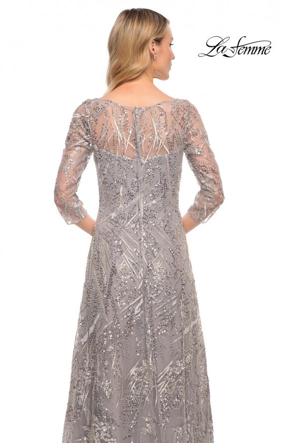 Picture of: Long Evening Gown with Unique Lace Beaded Design in Silver, Style: 30161, Detail Picture 2