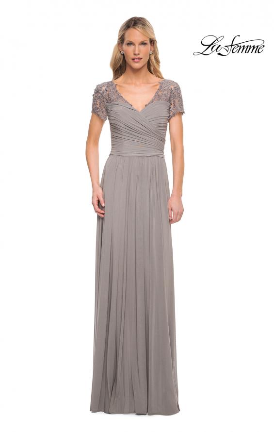 Picture of: Jersey Long Evening Dress with Short Lace Sleeves in Silver, Detail Picture 3