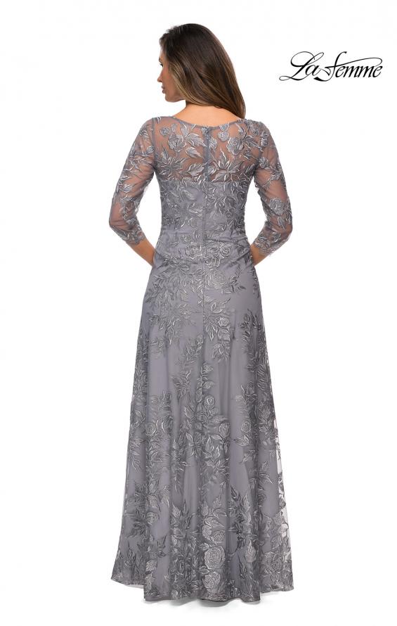 Picture of: Long Lace A-line Three Quarter Sleeve Gown in Silver, Style: 28053, Detail Picture 6