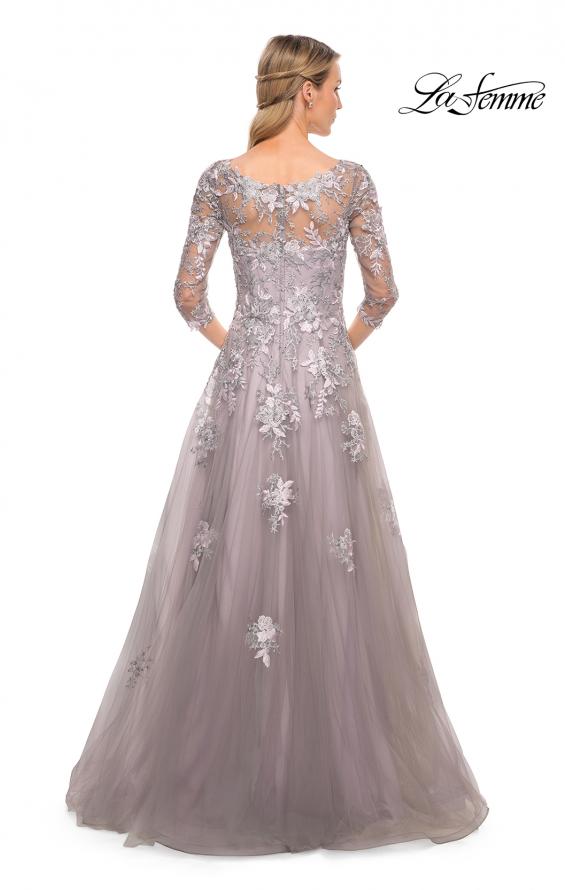 Picture of: Elegant A-Line Gown with Lace Applique and V Neck in Silver, Style: 30229, Back Picture