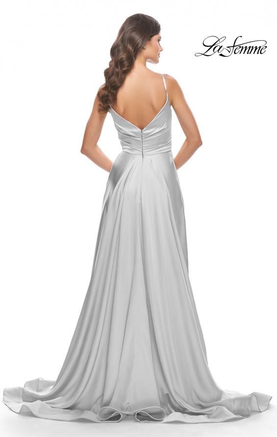 Picture of: A-Line Satin Gown with Ruched Bodice and V Neck in Silver, Style: 31505, Detail Picture 12