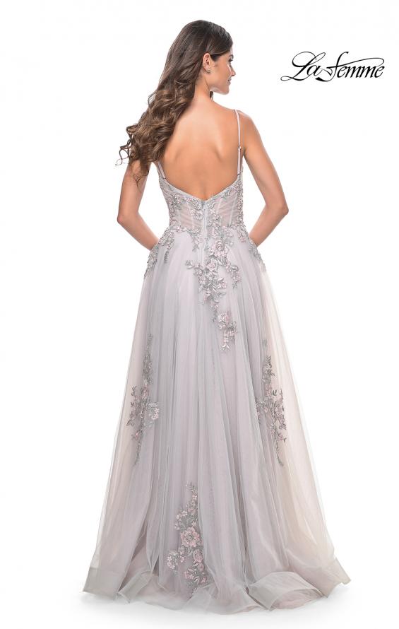 Picture of: A-Line Tulle Prom Dress with Scattered Lace Applique in Silver, Style: 31939, Detail Picture 17