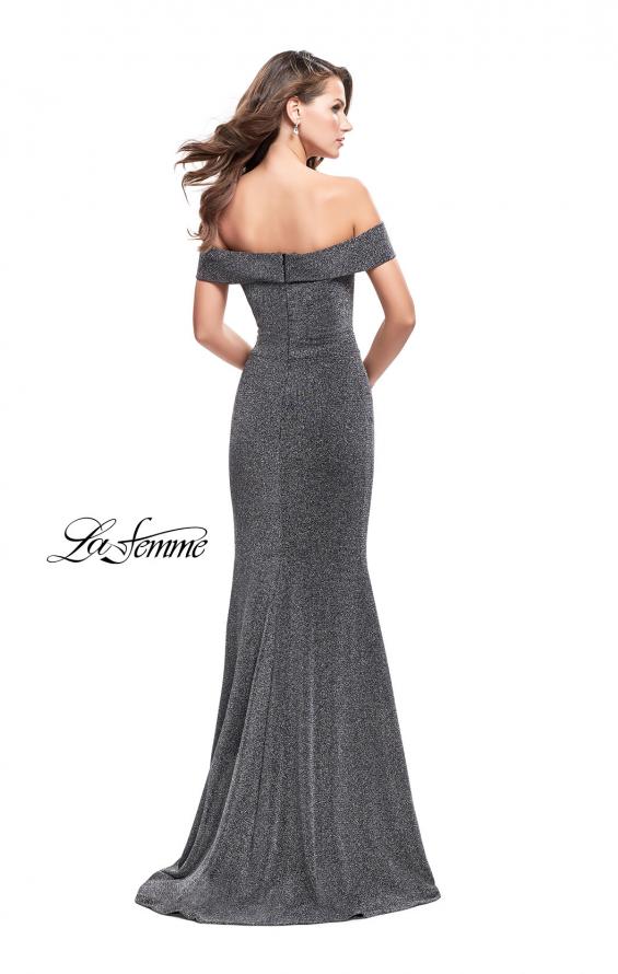 Picture of: Long Off the Shoulder Prom Dress with Flare Bottom in Silver, Style: 25444, Back Picture