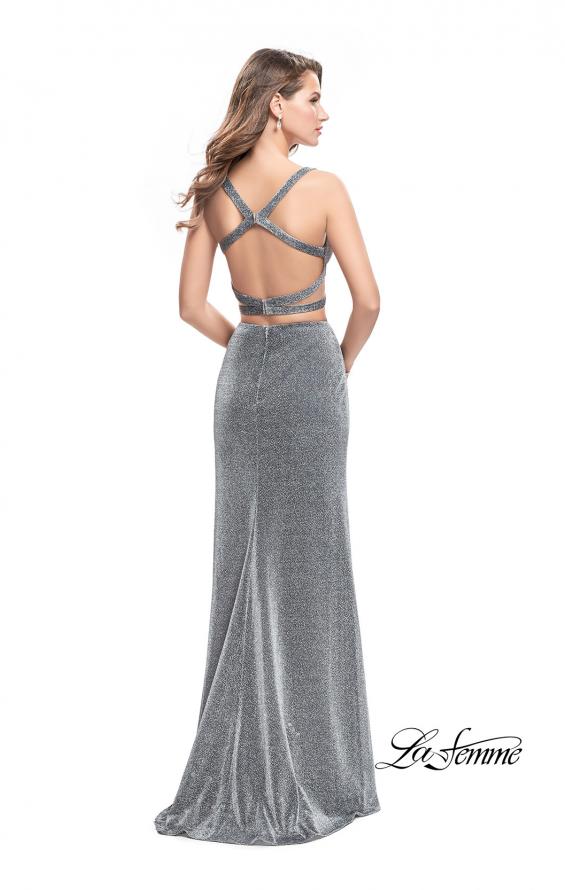 Picture of: Long Jersey Two Piece Prom Dress with Side Cut Outs in SIlver, Style: 25597, Back Picture