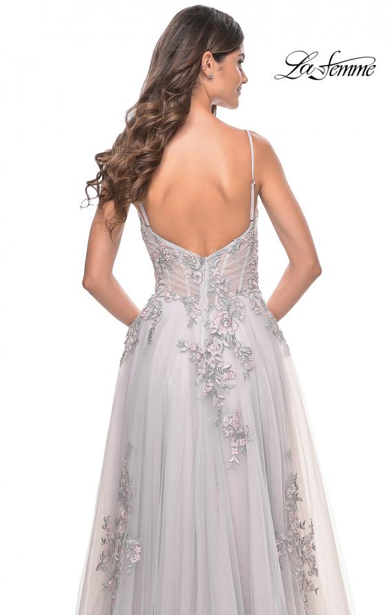 Picture of: A-Line Tulle Prom Dress with Scattered Lace Applique in Silver, Style: 31939, Detail Picture 19