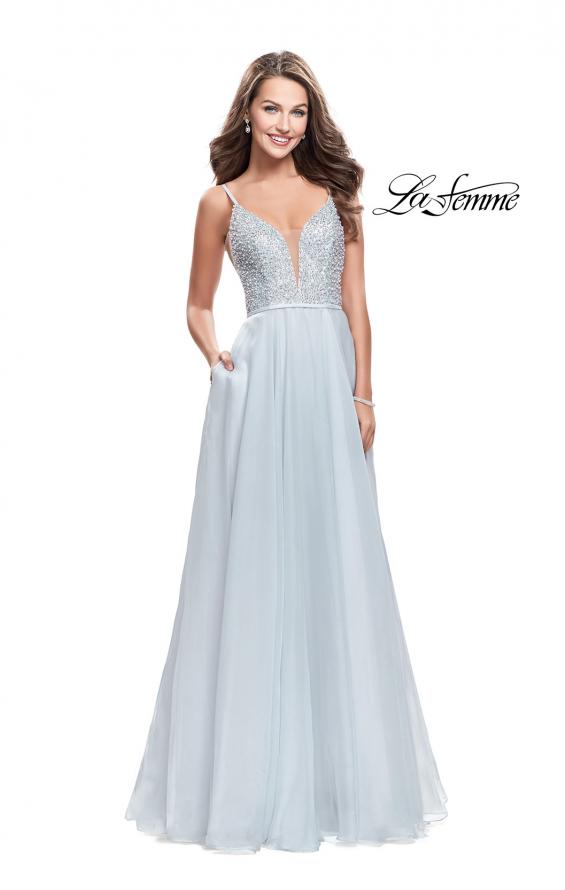 Picture of: A-line Chiffon Prom Gown with Pearl Beaded Bodice in Silver, Style: 26278, Detail Picture 1