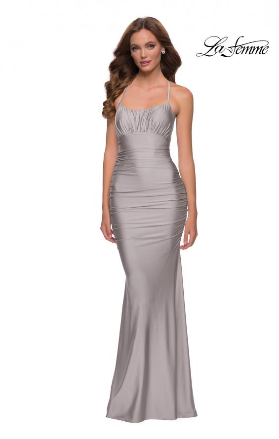 Picture of: On Trend Jersey Long Dress with Ruching on Bodice in Silver, Style 29873, Detail Picture 1