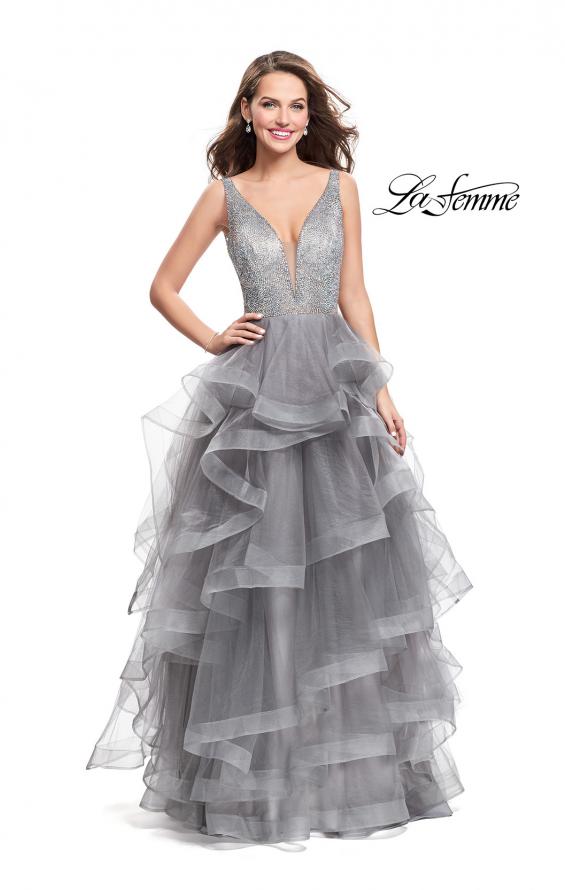 Picture of: Beaded Bodice Ball Gown with Tulle Skirt in Silver, Style: 26223, Detail Picture 3