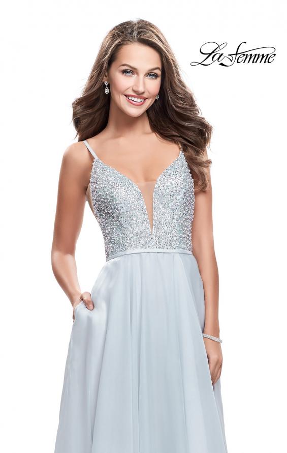 Picture of: A-line Chiffon Prom Gown with Pearl Beaded Bodice in Silver, Style: 26278, Detail Picture 3