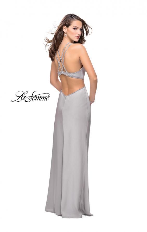Picture of: Form Fitting Gown with Metallic Embellishments and Slit in Silver, Style: 25508, Detail Picture 2