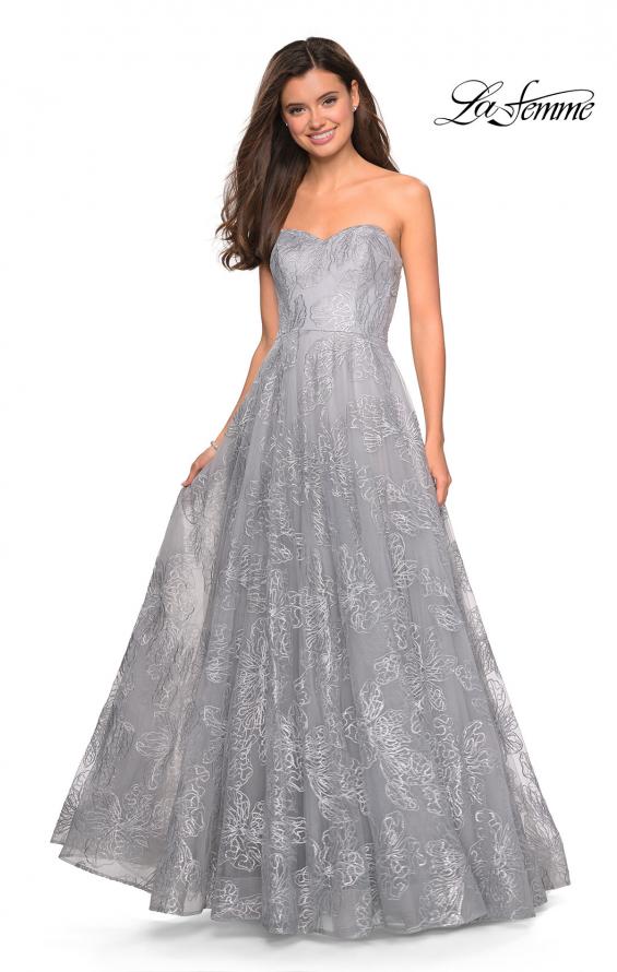 Picture of: Strapless Long Ball Gown with Floral Printed Design in Silver, Style: 27324, Detail Picture 4
