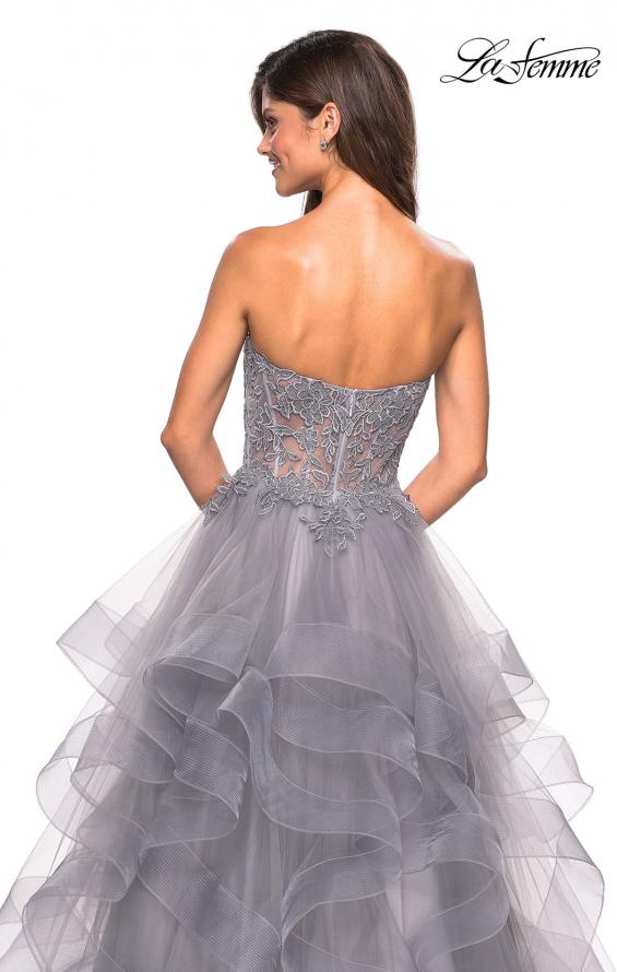 Picture of: Strapless Tulle Prom Gown with Lace Embellishments in Silver, Style: 27620, Detail Picture 4