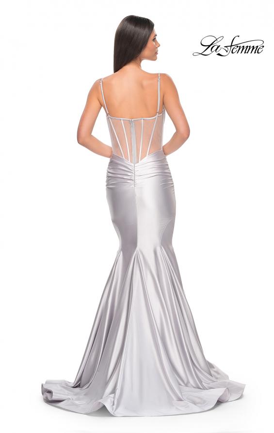 Picture of: Satin Mermaid Prom Gown with Corset Top in Silver, Style: 32269, Detail Picture 4