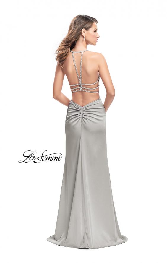Picture of: Long Jersey Prom Dress with Plunging Neckline and Beading in Silver, Style: 25398, Detail Picture 6