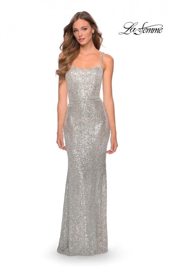 Picture of: Long Sequin Prom Dress with Straight Neckline in Silver, Style: 28698, Detail Picture 7