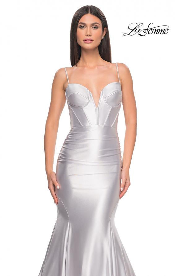 Picture of: Satin Mermaid Prom Gown with Corset Top in Silver, Style: 32269, Detail Picture 7