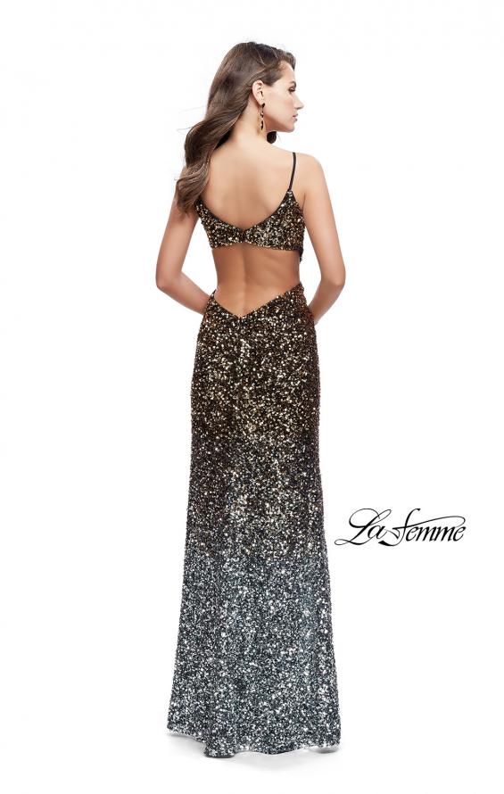 Picture of: Long Ombre Sequin Prom Dress with Side Leg Slit in Silver Gold, Style: 26000, Back Picture
