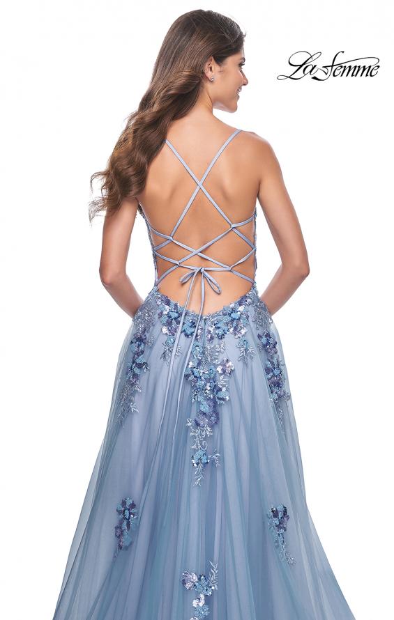 Picture of: Gorgeous Beaded Lace Applique Gown with Illusion Bodice in Slate Blue, Style: 32057, Detail Picture 6