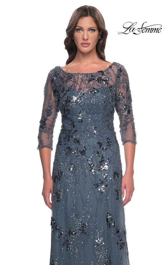 Picture of: Beaded Long Mother of the Bride Dress with Illusion Top in Slate Gray, Style: 31458, Detail Picture 1