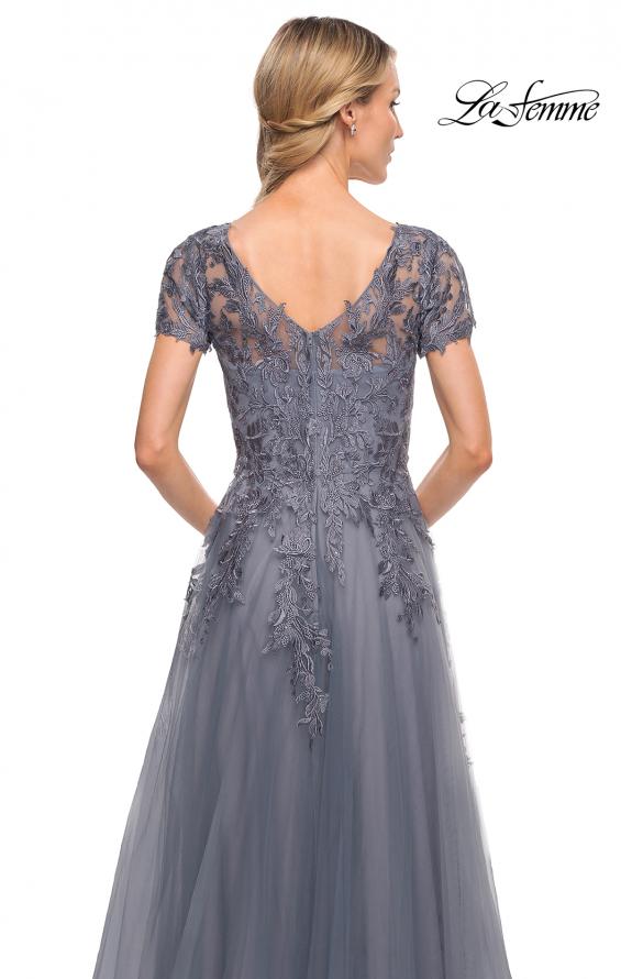 Picture of: Lace and Tulle A-line Evening Gown with Cap Sleeve in Blue, Style: 29164, Detail Picture 3