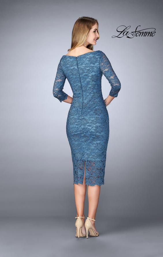 Picture of: Mid-Length Dress with Sleeves and Closed Back in Slate Blue, Style: 24875, Back Picture