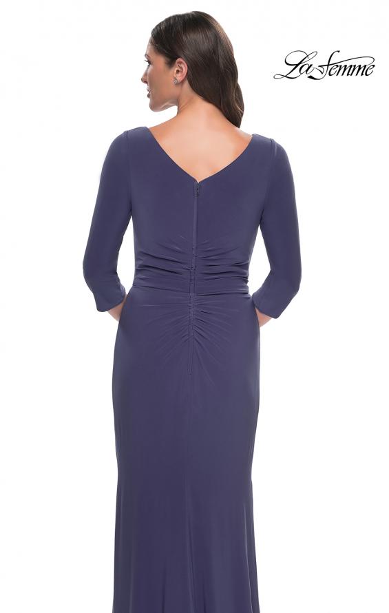 Picture of: Chic Jersey Evening Dress with Ruchign and Ruffle Skirt Detail in Smoky Blue, Style: 30814, Detail Picture 2
