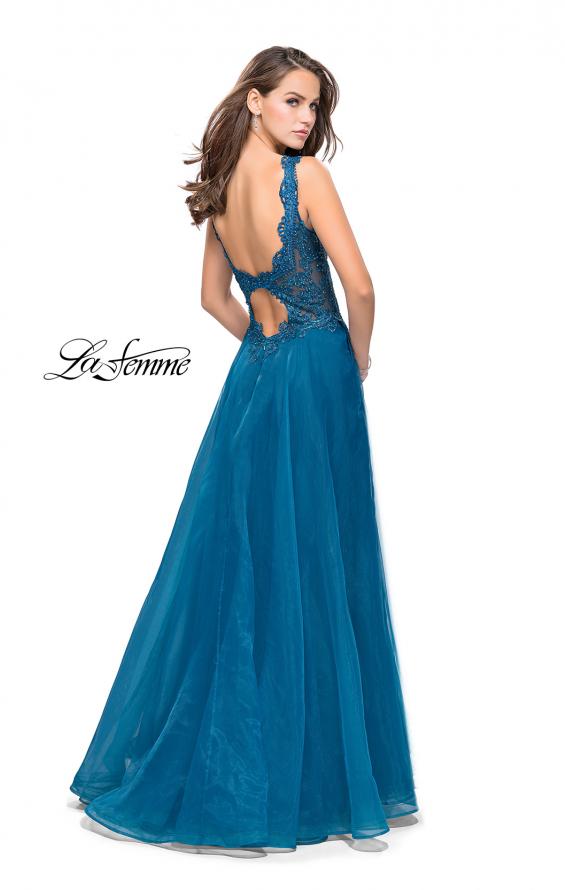 Picture of: Long A-line Prom Dress with Beaded Lace Bodice in Teal, Style: 25970, Back Picture