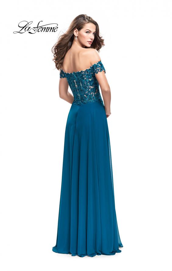 Picture of: Beaded Lace Off the Shoulder Prom Dress in Teal, Style: 26070, Back Picture
