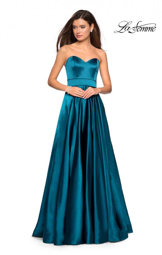 Picture of: Strapless Metallic Prom Gown with Empire Waist in Teal, Style: 27506, Detail Picture 1