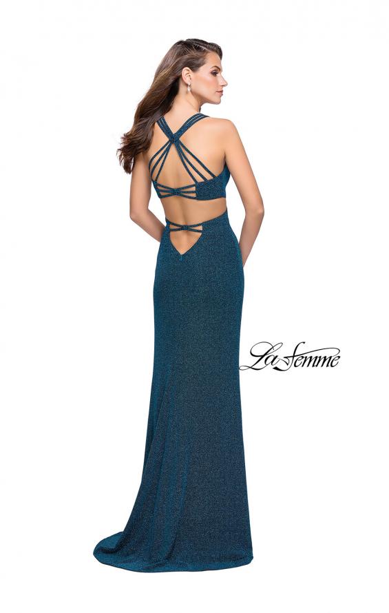 Picture of: Sparkly Jersey Dress with Side Cut Outs and Strappy Back in Teal, Style: 25258, Detail Picture 3
