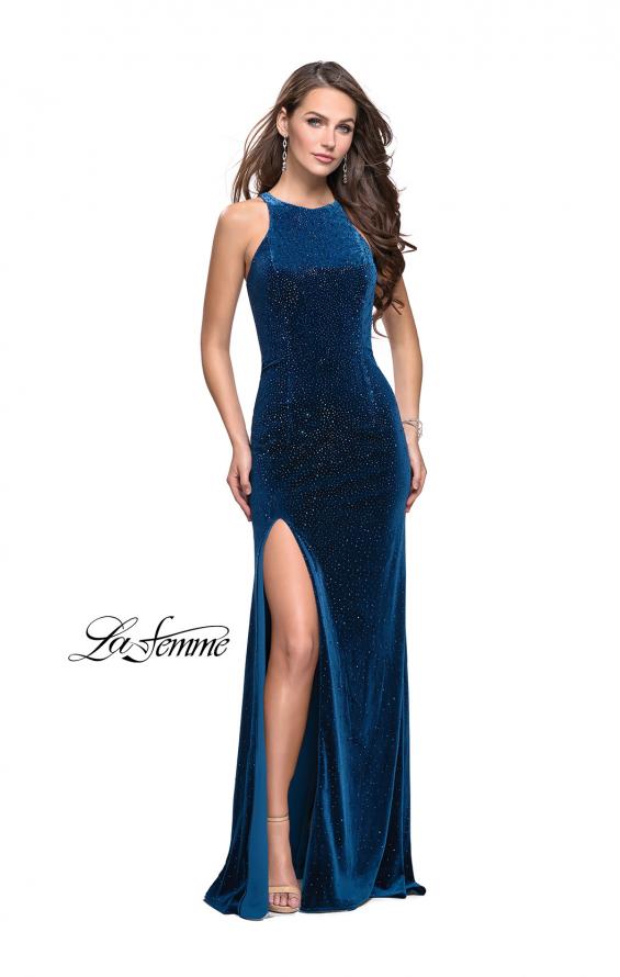 Picture of: Sparkling Velvet Prom Dress with Rhinestone Beading in Teal, Style: 25679, Detail Picture 3