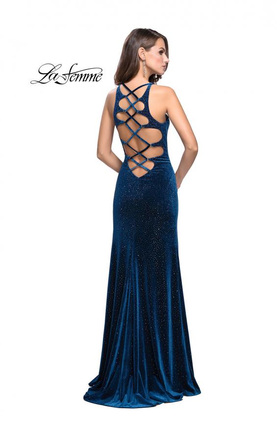 Picture of: Sparkling Velvet Prom Dress with Rhinestone Beading in Teal, Style: 25679, Detail Picture 2