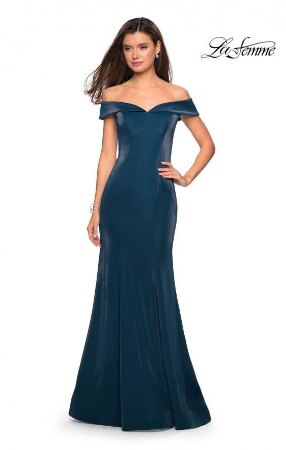 Picture of: Off The Shoulder Long Jersey Prom Dress in Teal, Style: 27176, Detail Picture 4