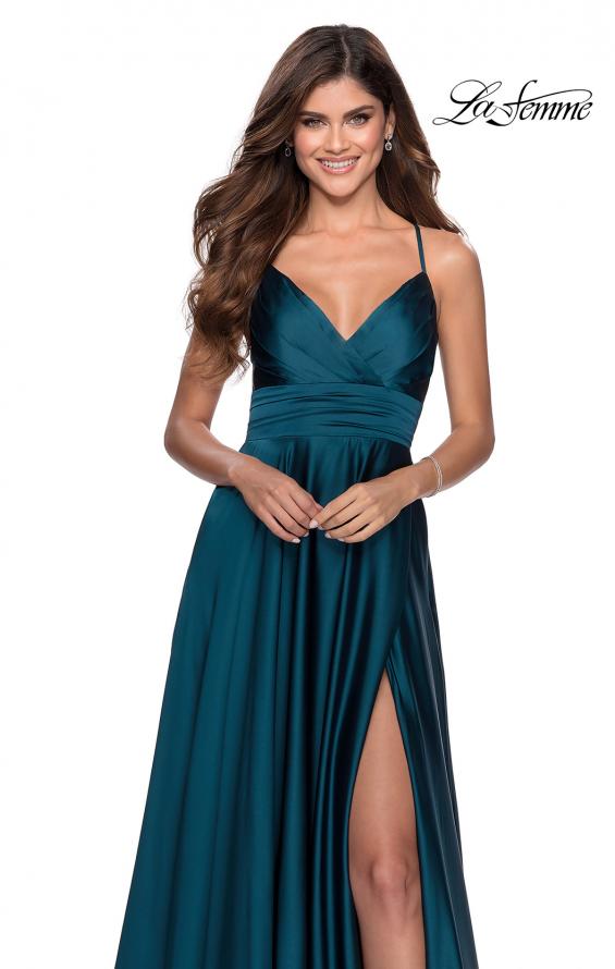 Picture of: Elegant Satin Prom Gown with Empire Waist in Teal, Style: 28571, Detail Picture 4
