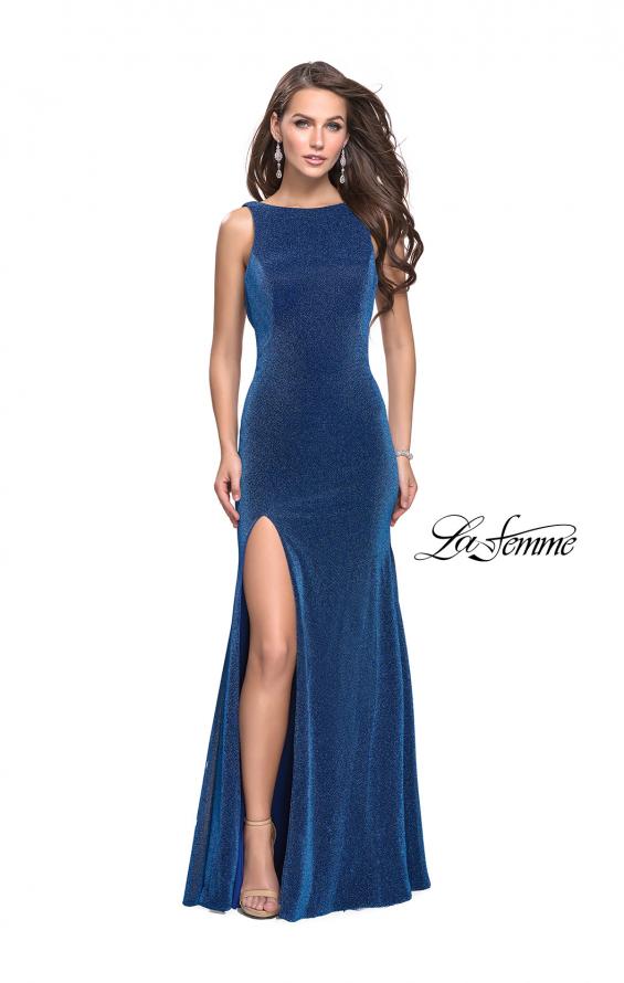 Picture of: Form Fitting Prom Gown with Leg Slit and Ruching in Turquoise, Style: 25884, Main Picture