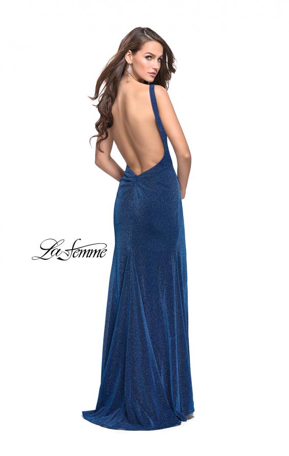 Picture of: Form Fitting Prom Gown with Leg Slit and Ruching in Turquoise, Style: 25884, Back Picture