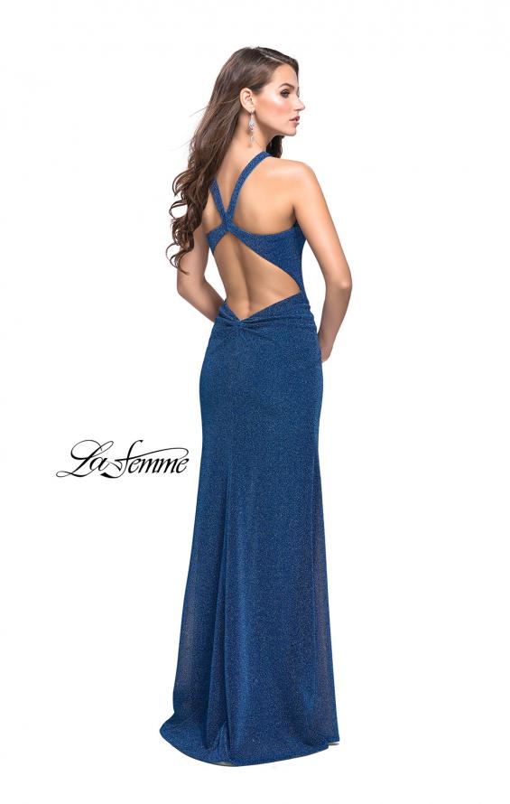 Picture of: Sparkling Jersey Prom Dress with High Neck and Slit in Turquoise, Style: 25908, Back Picture