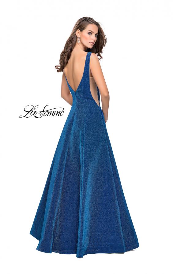 Picture of: Long Mikado Ball Gown with Boat Neckline and Pockets in Turquoise, Style: 26231, Back Picture