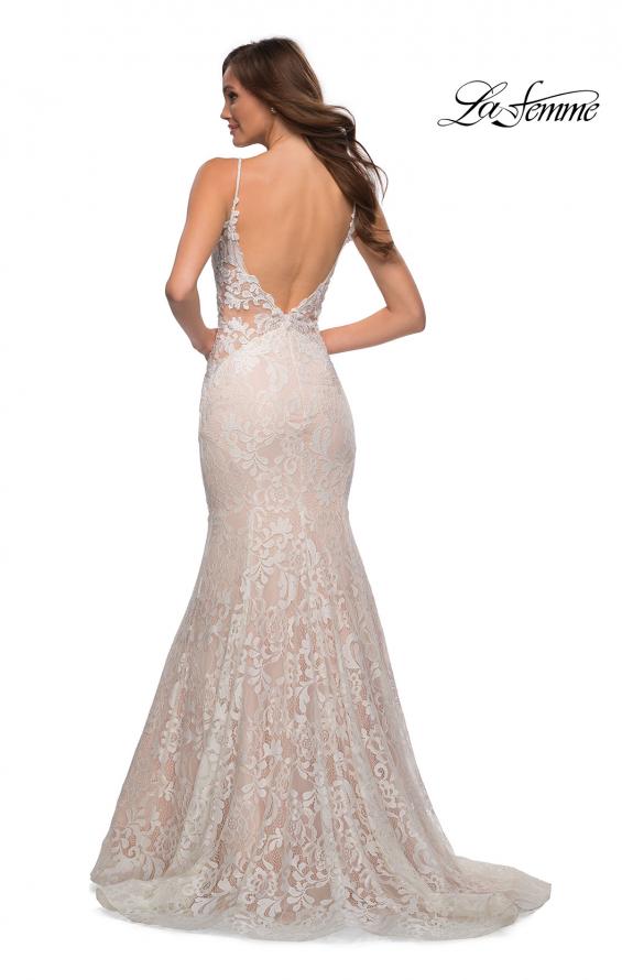 Picture of: Long Mermaid Lace Dress with Back Rhinestone Detail in White Blush, Style: 28355, Detail Picture 20