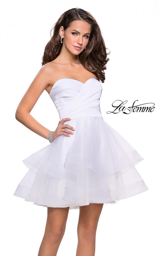 Picture of: Short Homecoming Dress with Tiered Tulle Skirt in White, Style: 26654, Detail Picture 4