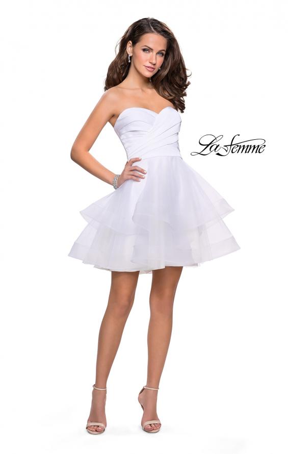 Picture of: Short Homecoming Dress with Tiered Tulle Skirt in White, Style: 26654, Detail Picture 7