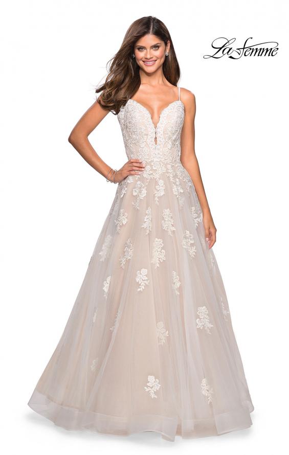 Picture of: Classic Prom Ball Gown with Lace Applique Details in White Nude, Style: 27463, Detail Picture 4