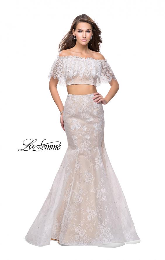 Picture of: Two Piece Mermaid Style Gown with Off the Shoulder Top in White, Style: 25417, Main Picture