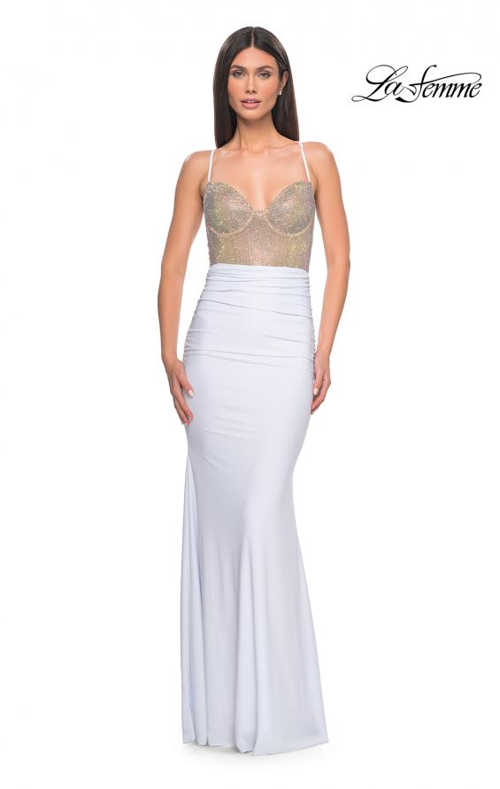 Picture of: Prom Dress with Fitted Bustier Rhinestone Top in White, Style: 32260, Detail Picture 8